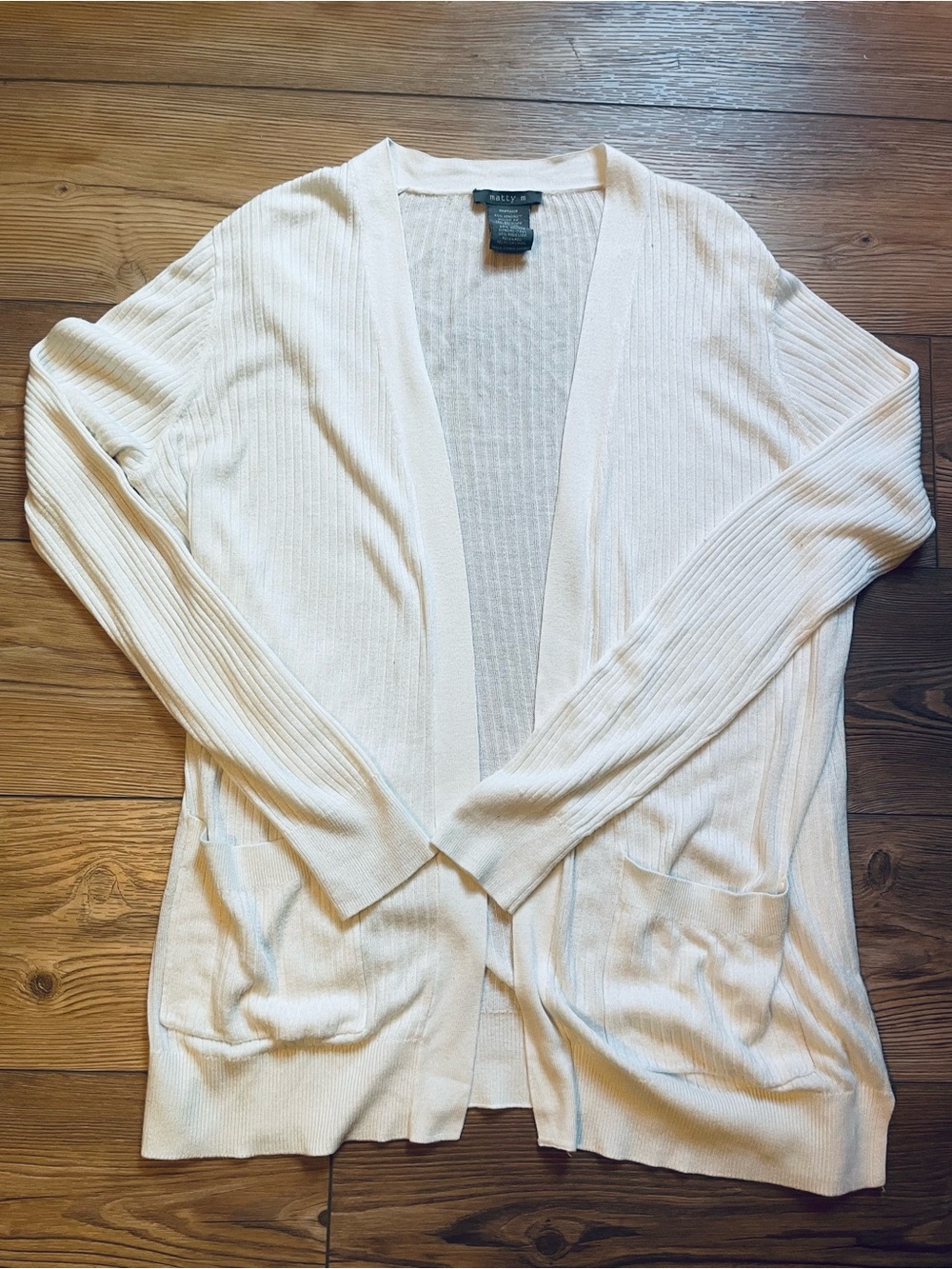 Matty M Cream Open-Front Ribbed Cardigan